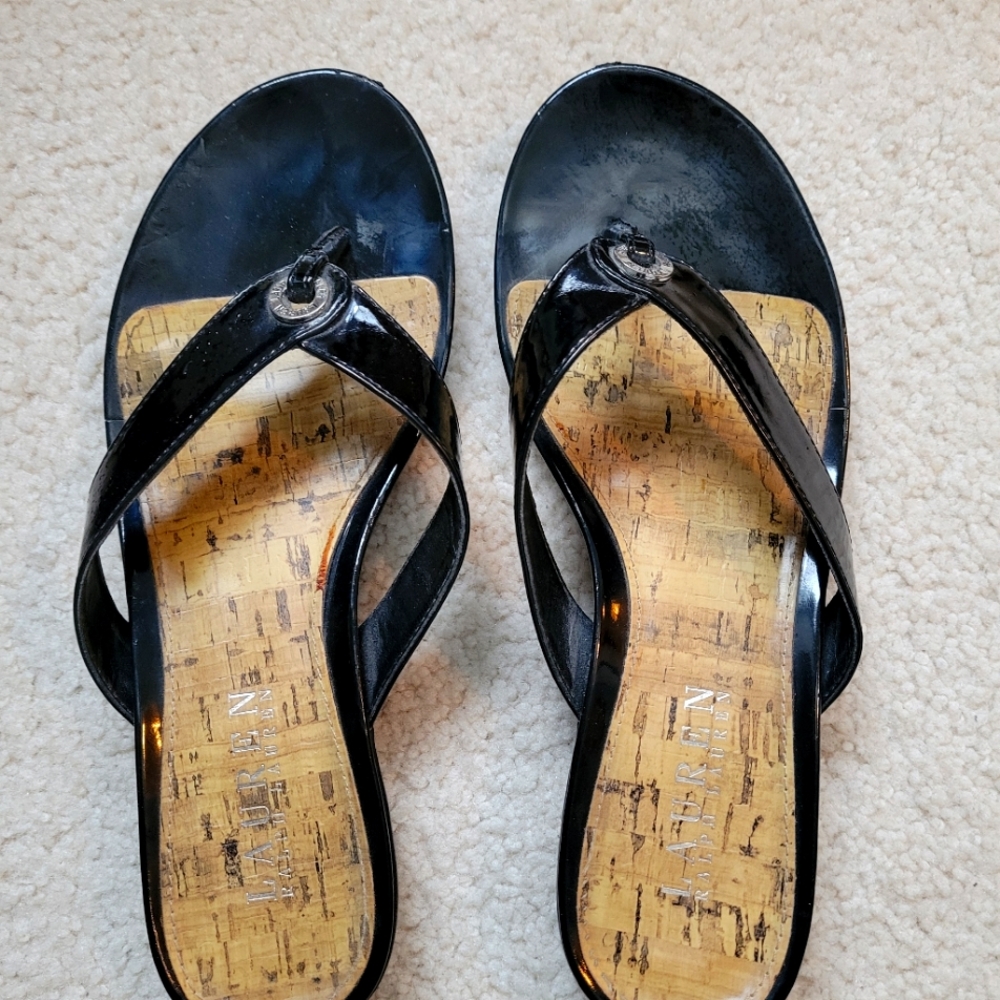 Ralph Lauren Black Patented Leather Sandals